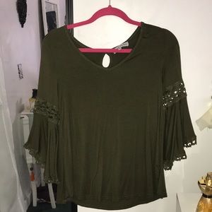 army green embellished sleeve blouse